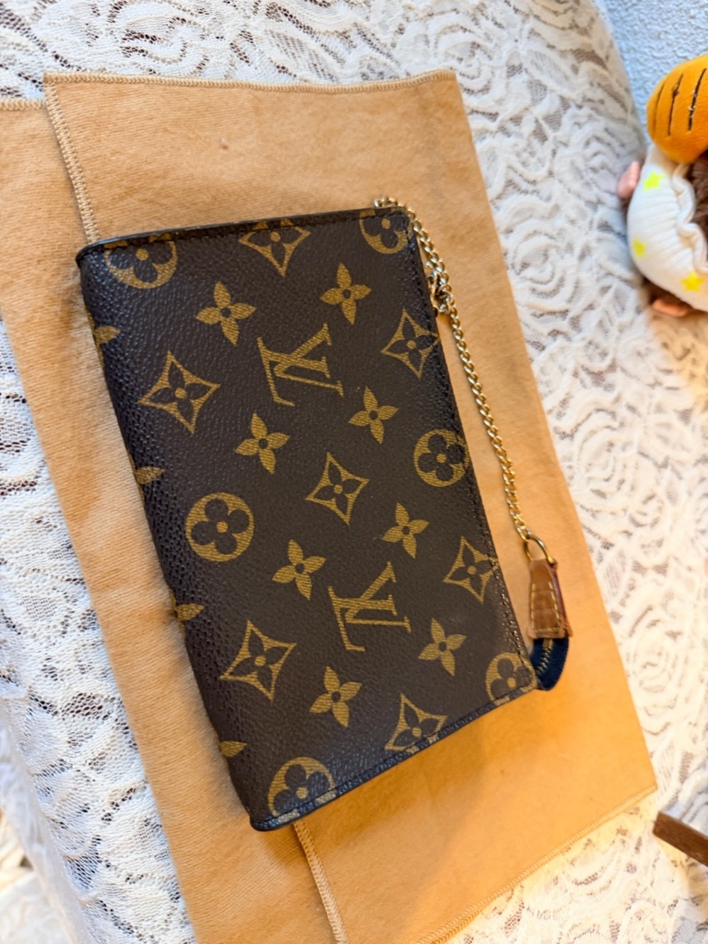Louis Vuitton Brown Monogram Canvas Wristlet Pouch with Gold Chain - Picture 7 of 7